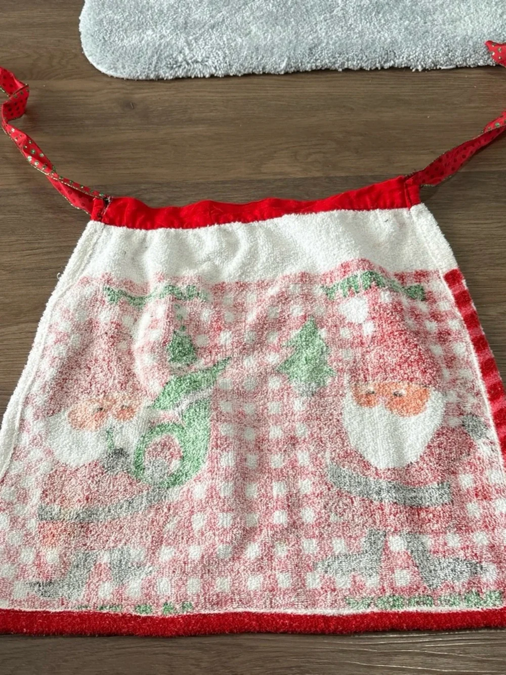 Unique Vintage Red White and Green Holiday Santa Kitchen half apron